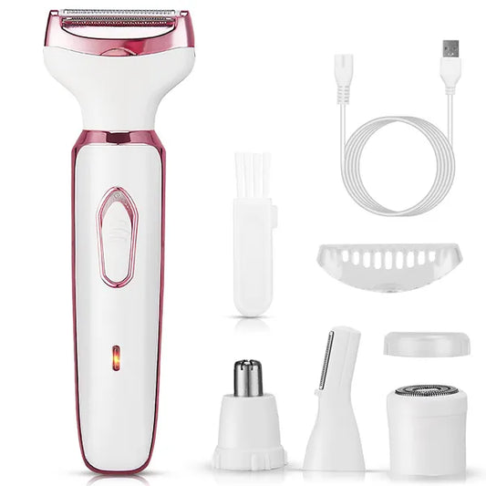 Web Based 4 In 1 Electric Razor For Women Painless Grooming Kit Rechargeable Eyebrow Nose Hair Pubic Hair Bikini Trimmer Face Shaver