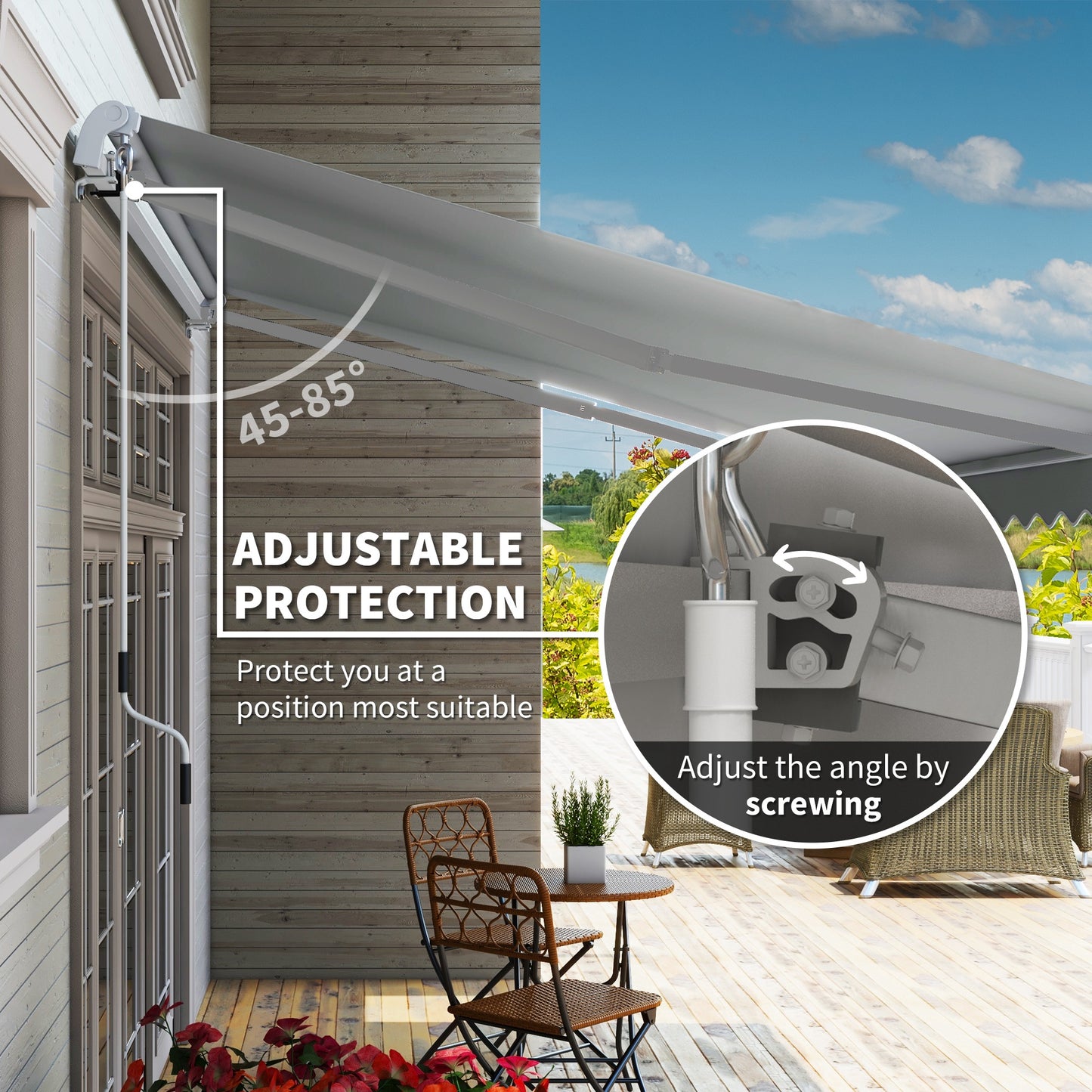 Web Based 12' x 8' Retractable Awning Patio Awnings Sun Shade Shelter with Manual Crank Handle, 280g/m² UV & Water-Resistant Fabric and Aluminum Frame for Deck, Balcony, Yard, Light gray