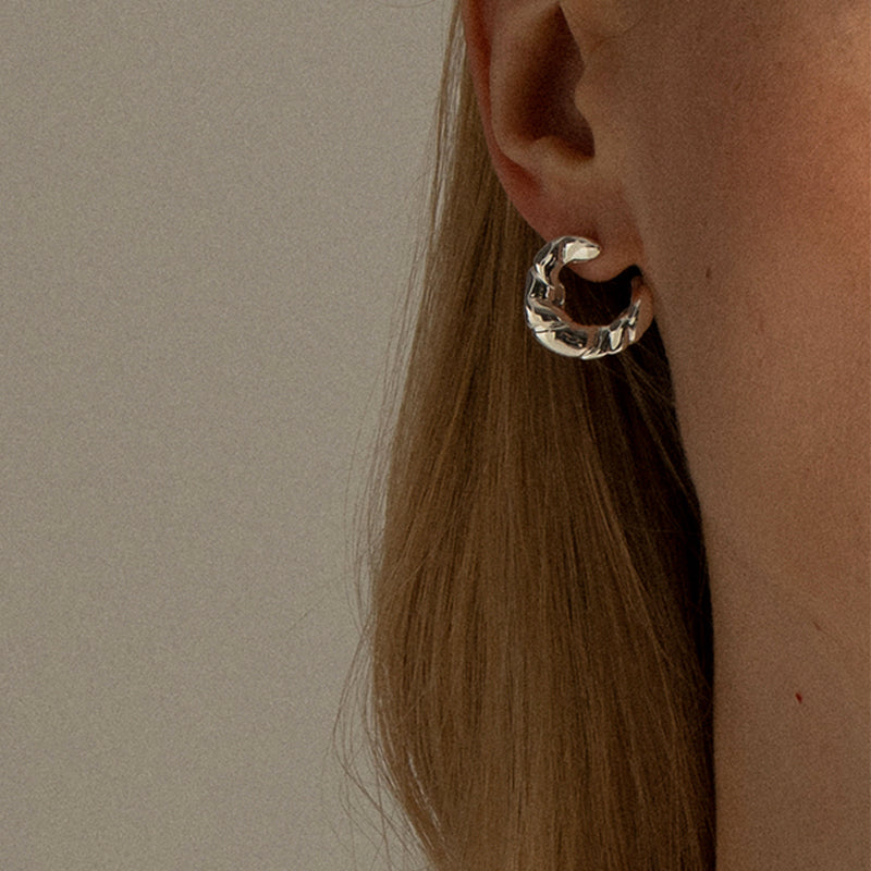 Web Based Baby Croissant Earrings Irregular Twist Pattern