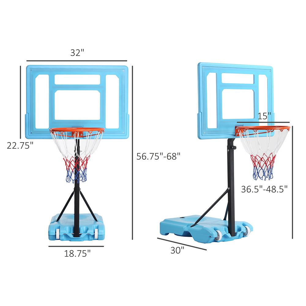 Web Based Poolside Basketball Hoop Stand, 36.5inch-48.5inch Height Adjustable Portable Hoop System With Clear Backboard & Fillable Base For Whole Family, Blue, Black, Red