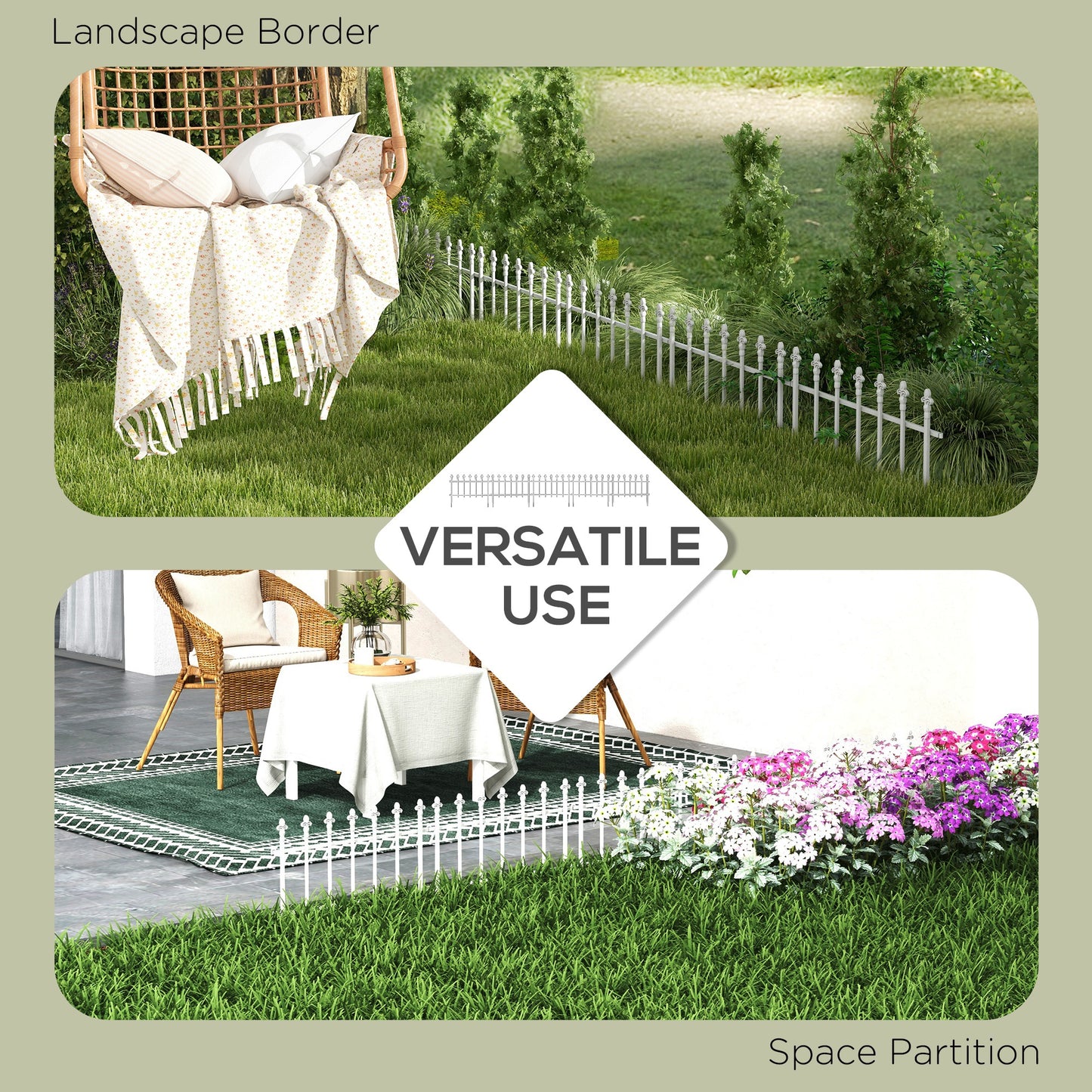 Web Based Metal Decorative Garden Fence, 9.2' x 17.25" 5 Steel Panels, Decorative Border for Landscape, Flower Bed, Animals, White