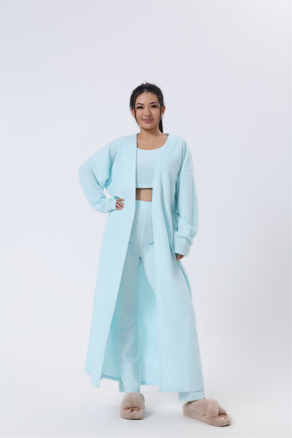 Web Basd Cozy Pajama Set, 3 Piece Lounge Set, Cute Loungewear, Warm Suit Sets, Matching Set, Lounge Set, 3 Piece Pant Sets, Women Winter Dress