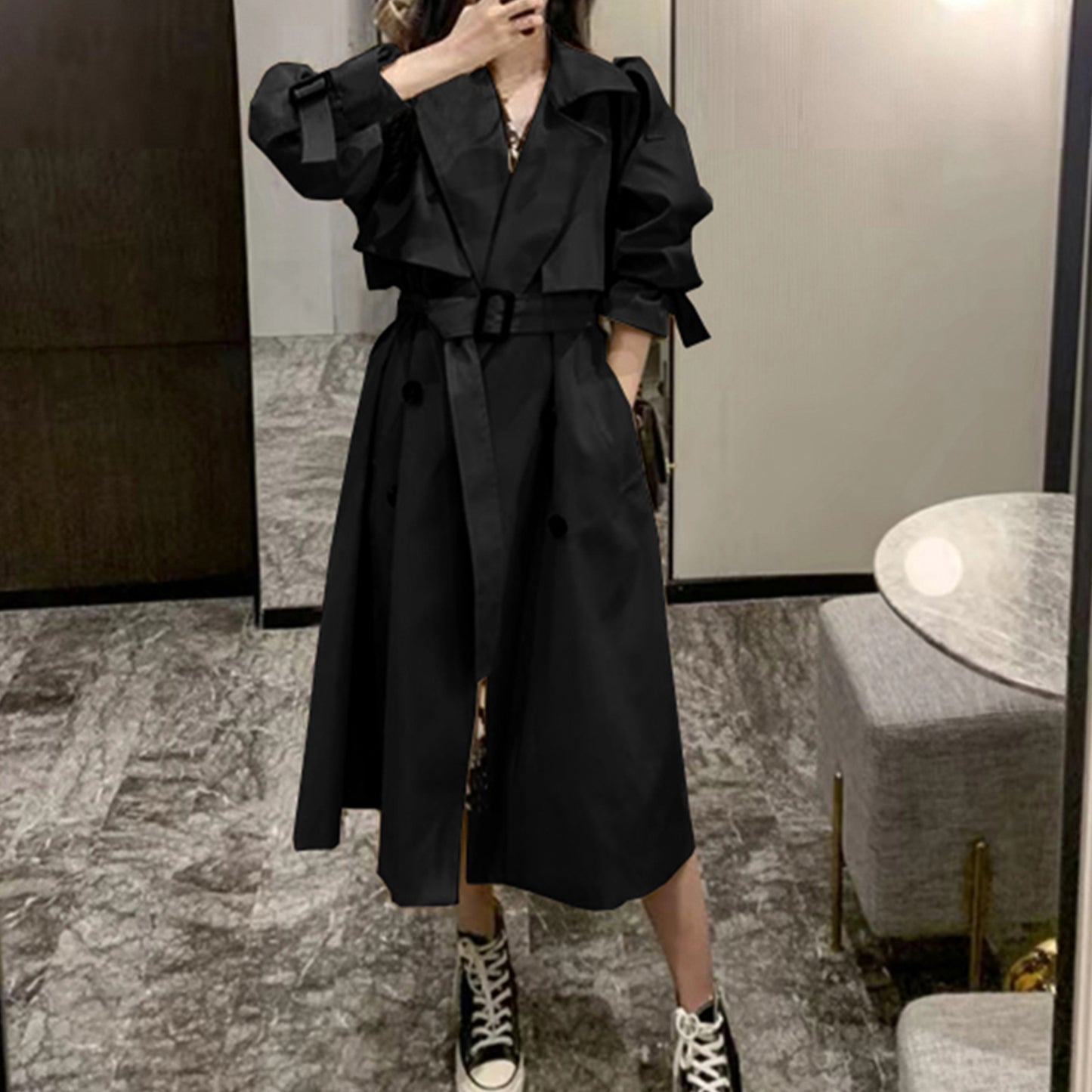 Web Based Women Trendy Trench Coat, Double Breasted Coat, Korean Women's Trench Coat, Elegant Oversize Trench Coat, Spring Clothing, Womens Clothing