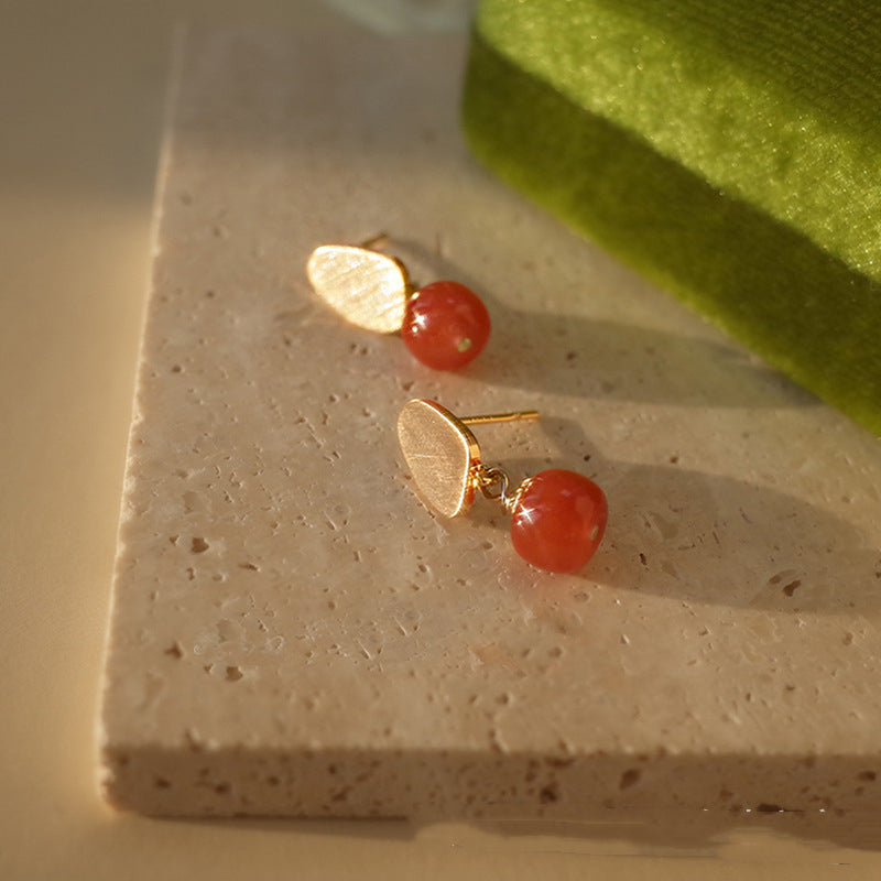 Web Based Benming Full Meat Southern Red Agate Sterling Silver Needle Earrings For Women