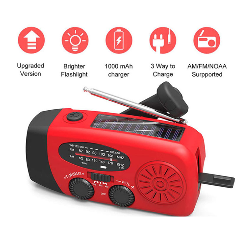 Web Based Solar hand crank USB charging radio flashlight