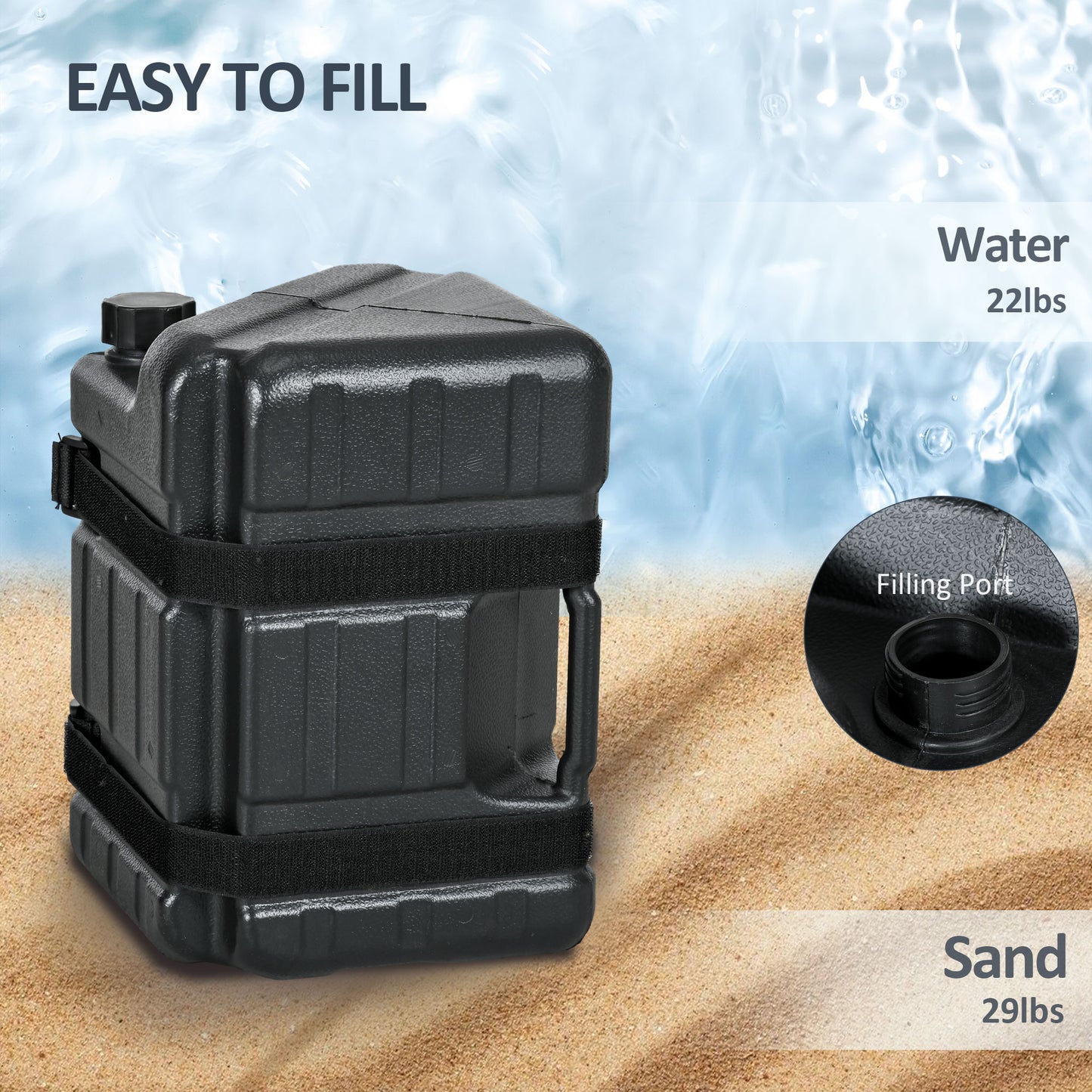 Web Based Set of 4 Straight Leg Canopy Weights, Water or Sand Filled Weights for Gazebo with Built-in Handles and Secure Straps