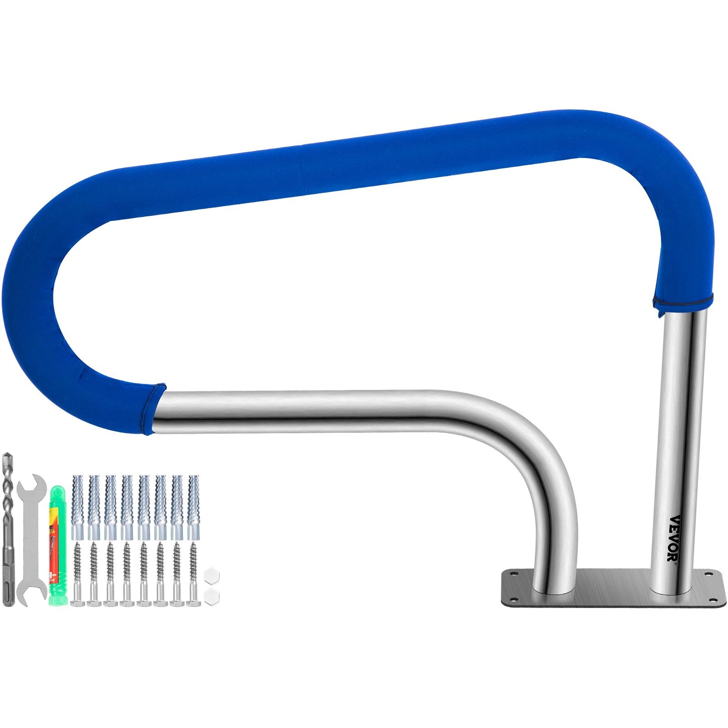 Web Based Pool Handrail, 32 X 22.5 Swimming Pool Stair Rail, 304 Stainless Steel Stair Pool Hand Rail Rated 375lbs Load Capacity, Pool Rail With Quick Mount Base Plate, And Complete Mounting Accessories