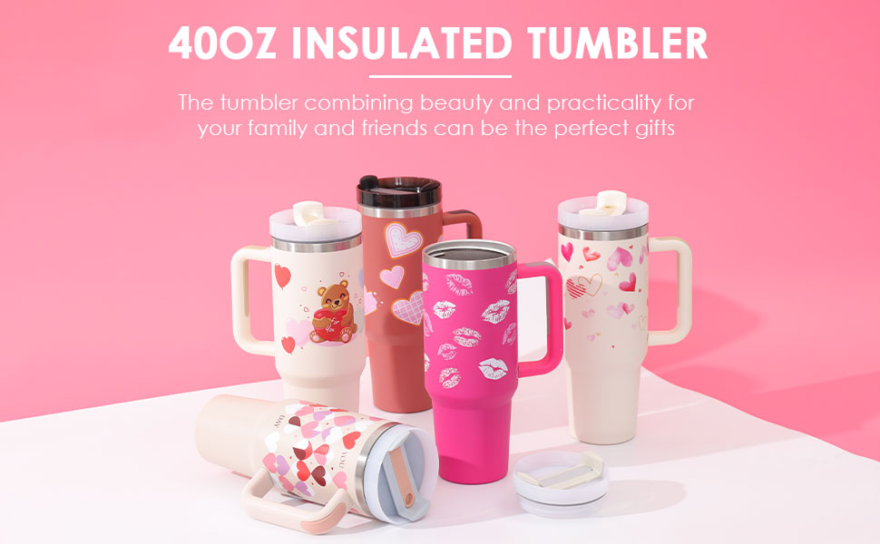 Web Based 40 Oz Tumbler With Handle Straw Insulated, Stainless Steel Spill Proof Vacuum Coffee Cup Tumbler With Lid Tapered Mug Gifts For Valentine Lover Suitable For Car Gym Office Travel