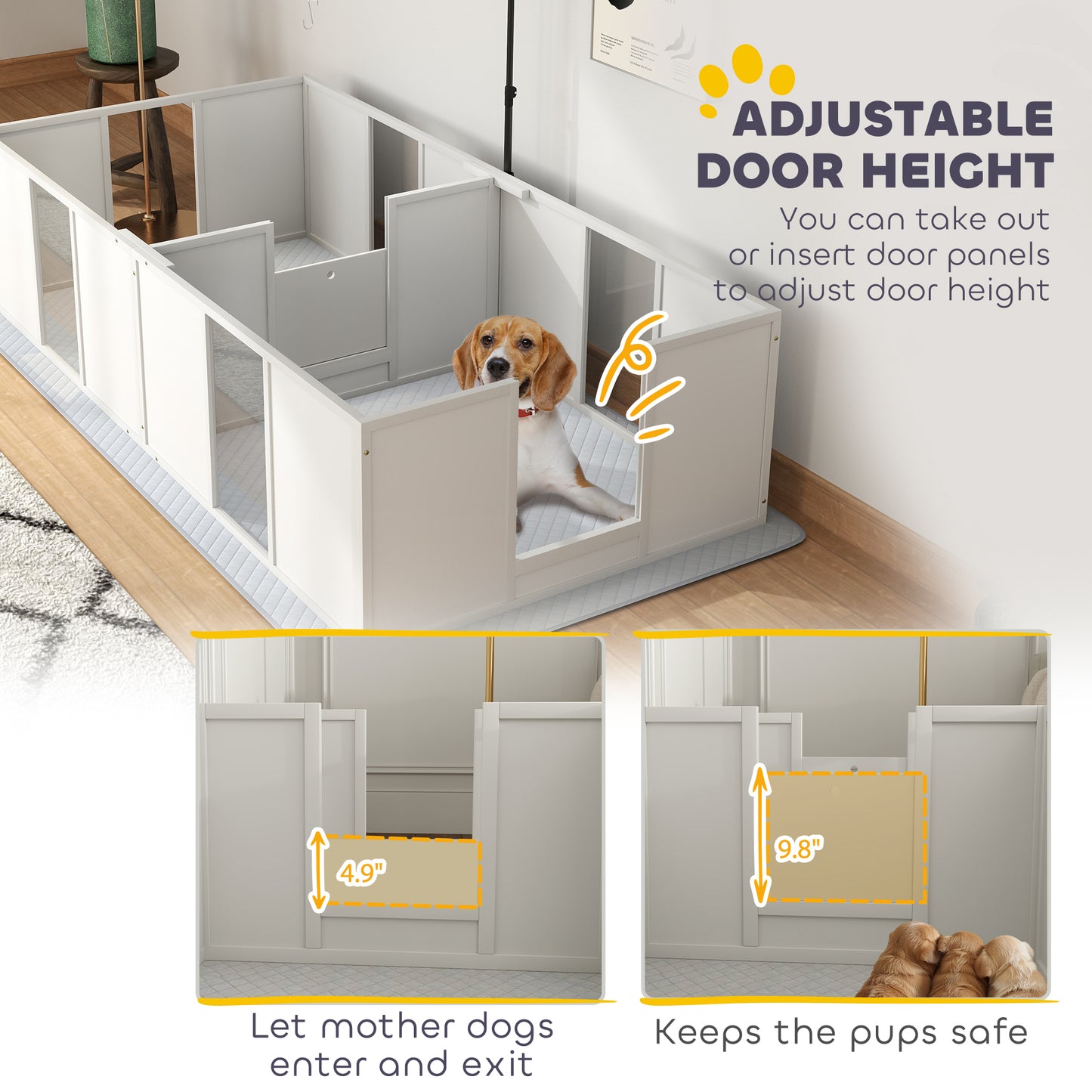 Web Based Whelping Box for Dogs w/ Retractable Light Stand, Waterproof Pee Pad & Adjustable Height Door for Medium Breed Dogs