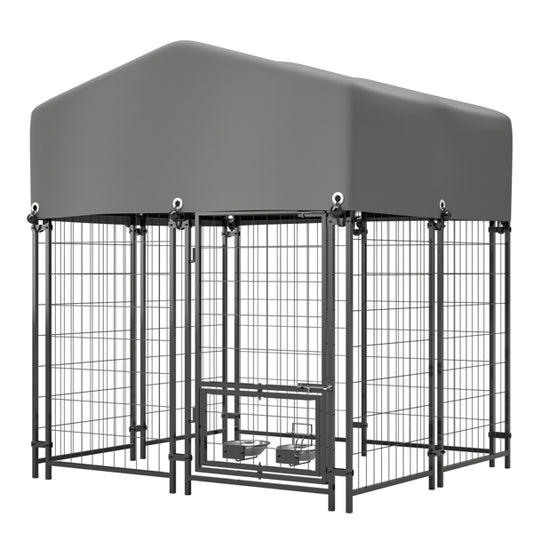 Web Based Outdoor Dog Kennel 4.23'x3.83'x4.83' With Roof, Heavy Duty Welded Wire Crate, All-Weather Protection & Safe Lock Design For Dogs And Pets