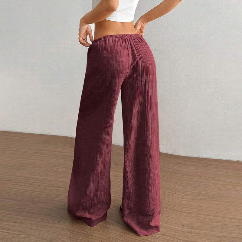 Web Based Plus Size Women's Solid Color High-Waisted Wide Leg Pants Drawstring Waist Casual Trousers For Spring And Autumn