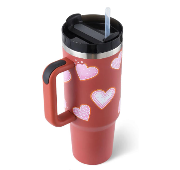 Web Based 40 Oz Tumbler With Handle Straw Insulated, Stainless Steel Spill Proof Vacuum Coffee Cup Tumbler With Lid Tapered Mug Gifts For Valentine Lover Suitable For Car Gym Office Travel