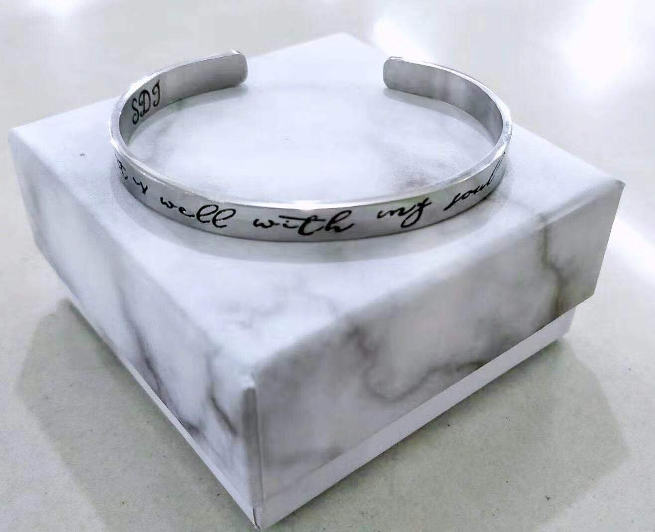 Web Based Mantra Bracelet With Quotes Stainless Steel Cuff Inspirational Jewelry Graduation Gift