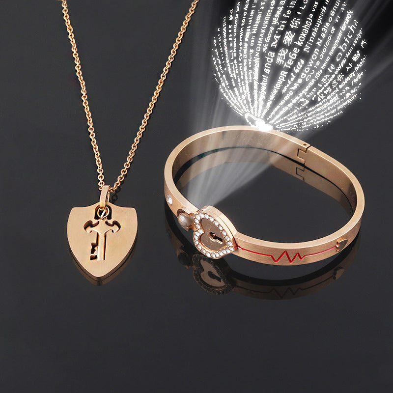 Web Based Fashion Jewelry Titanium Steel Couple Love Lock, Bracelet, Key Set, Necklace