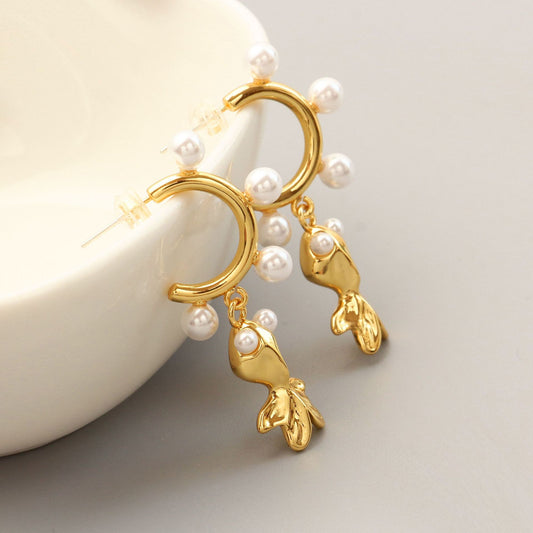 Web Based Earrings 925 Tremella Needle Goldfish Pearl Shape