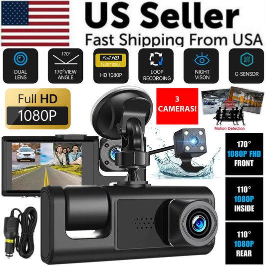 Web Based Car Dual Lens Dash Cam HD 1080P Front Rear Inside Video Recorder Camera G-Sensor