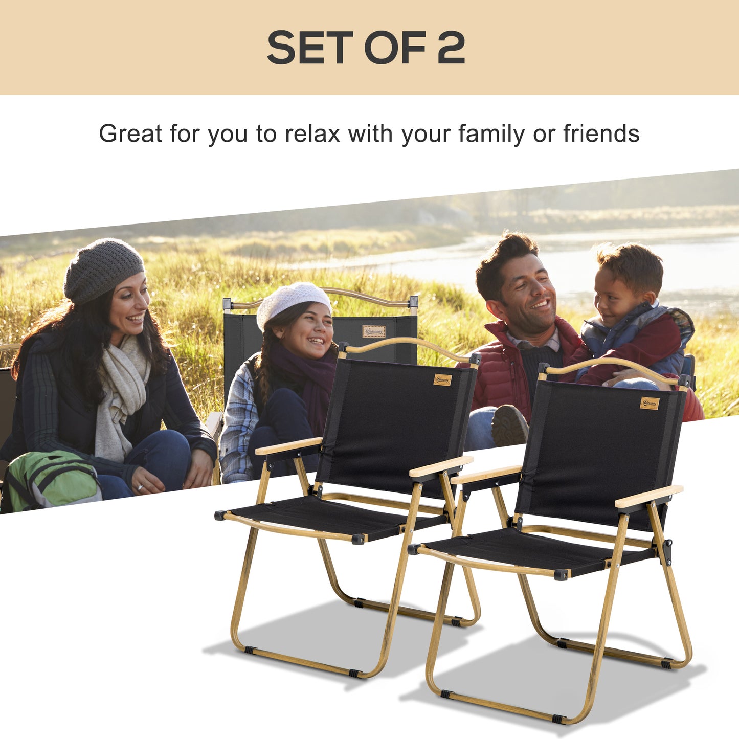 Web Based 2 Pack Folding Camping Chair, Lightweight & Portable Beach Chairs Armchairs, Perfect for Festivals, Fishing, Picnic and Hiking, Black