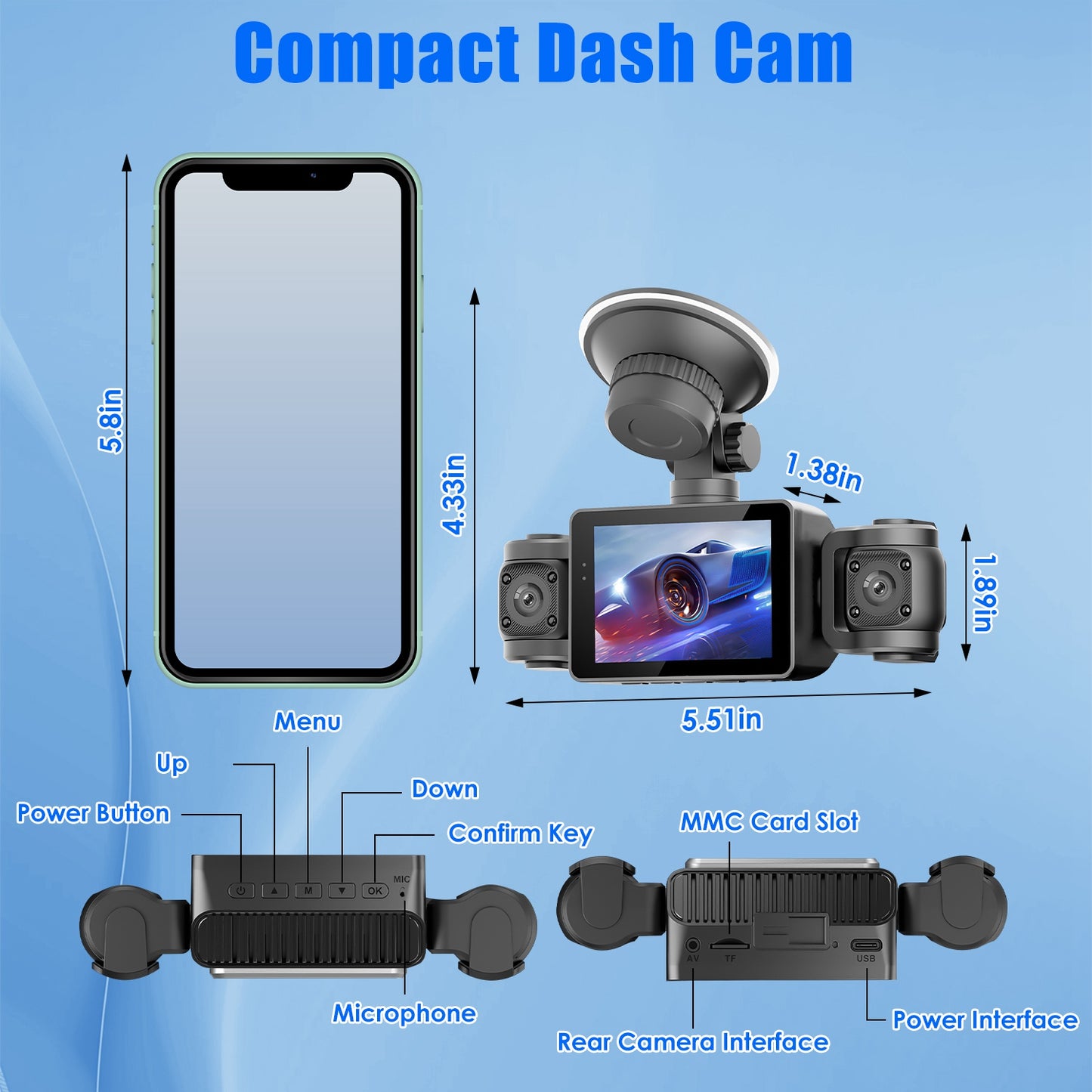 Web Based 4 Channel Car Dash Cam With 128G MMC Card 1080P Front 720P Left Right 480P Rear G-Sensor Parking Monitor Loop Recording Night Vision 360 Degree Surveillance Car Camera