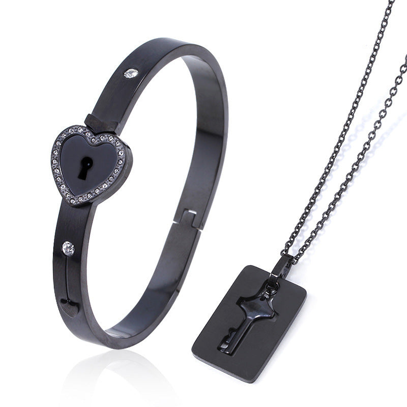 Web Based Fashion Jewelry Titanium Steel Couple Love Lock, Bracelet, Key Set, Necklace