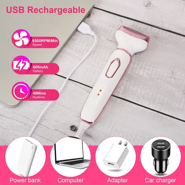 Web Based 4 In 1 Electric Razor For Women Painless Grooming Kit Rechargeable Eyebrow Nose Hair Pubic Hair Bikini Trimmer Face Shaver