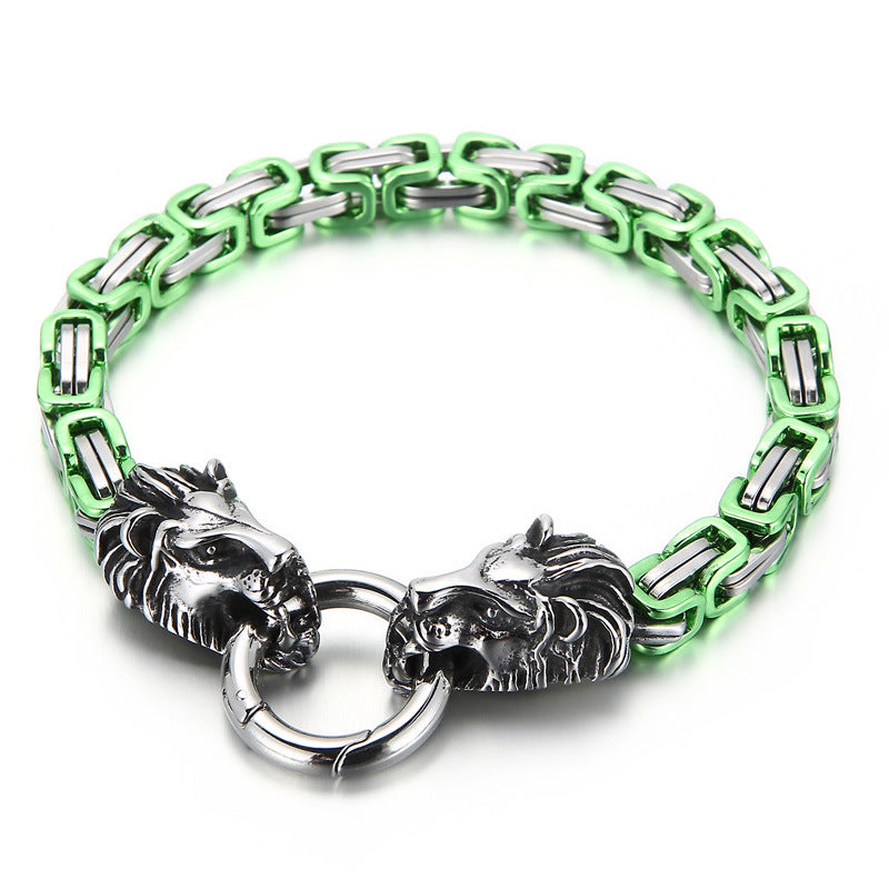 Web Based Domineering Lion Head King Chain Titanium Steel Men's Bracelet