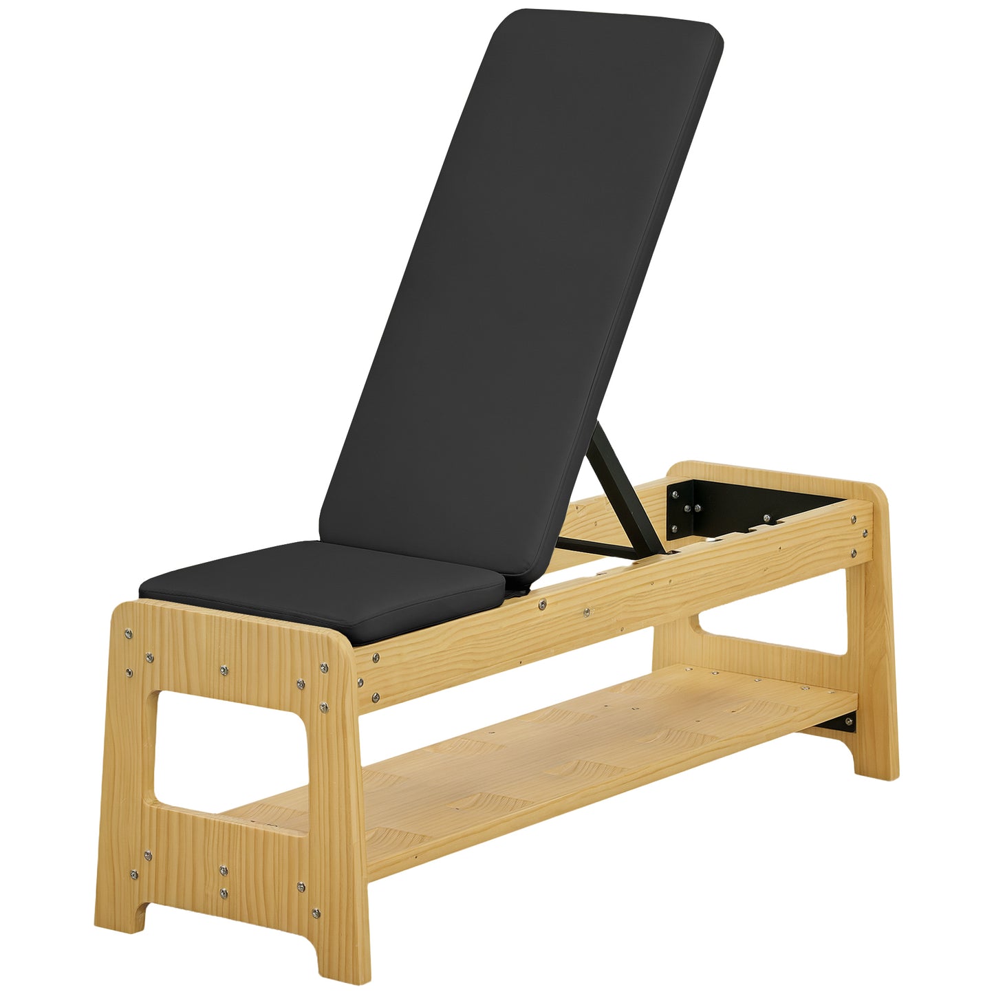 Wab Based Wooden Adjustable Weight Bench with Dumbbell Rack, Flat or Incline Workout Bench for Home Gym Weight Lifting, Black
