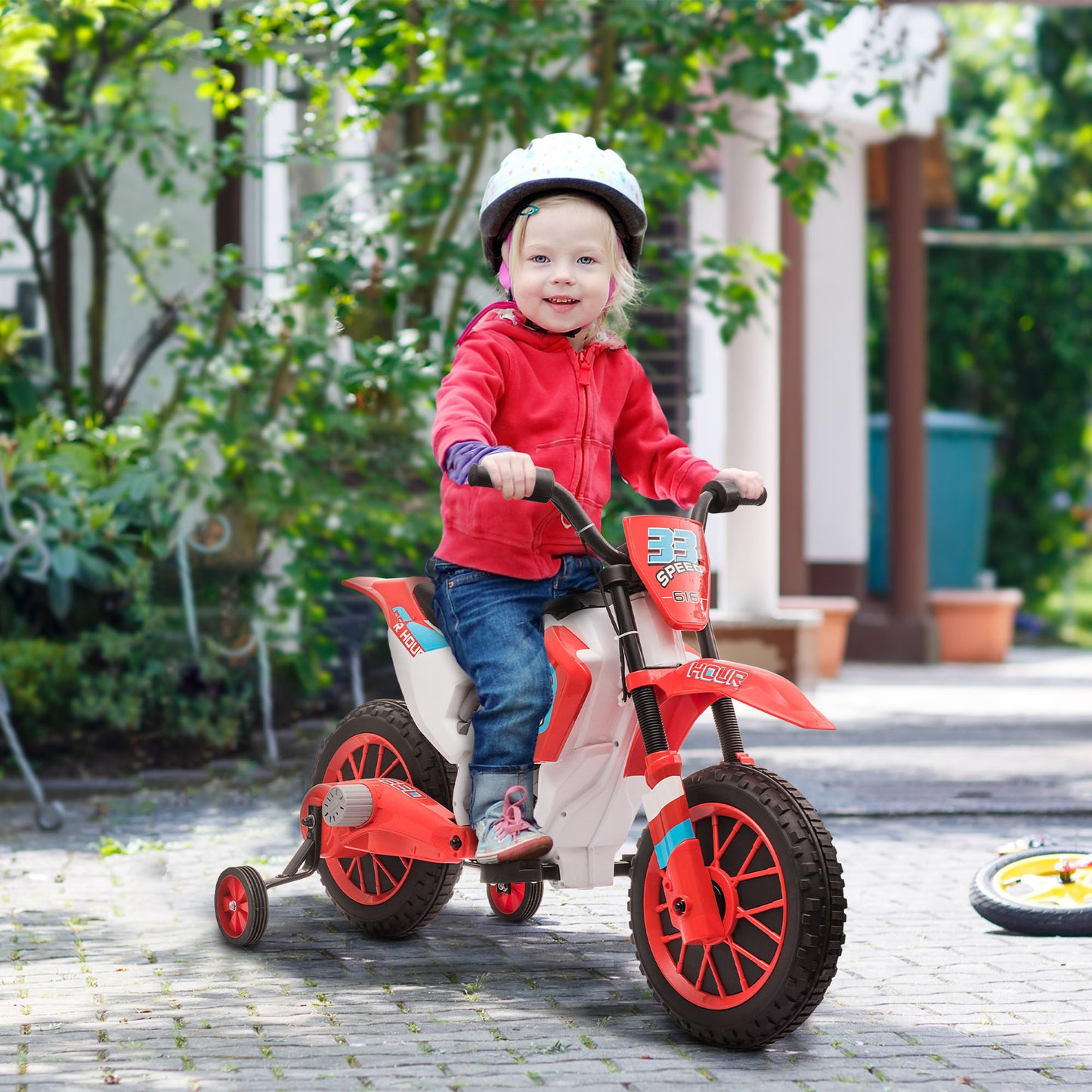 Web Based 12V Electric Kids Ride On Dirt Bike Motorcycle Toy w/ Training Wheels, Red
