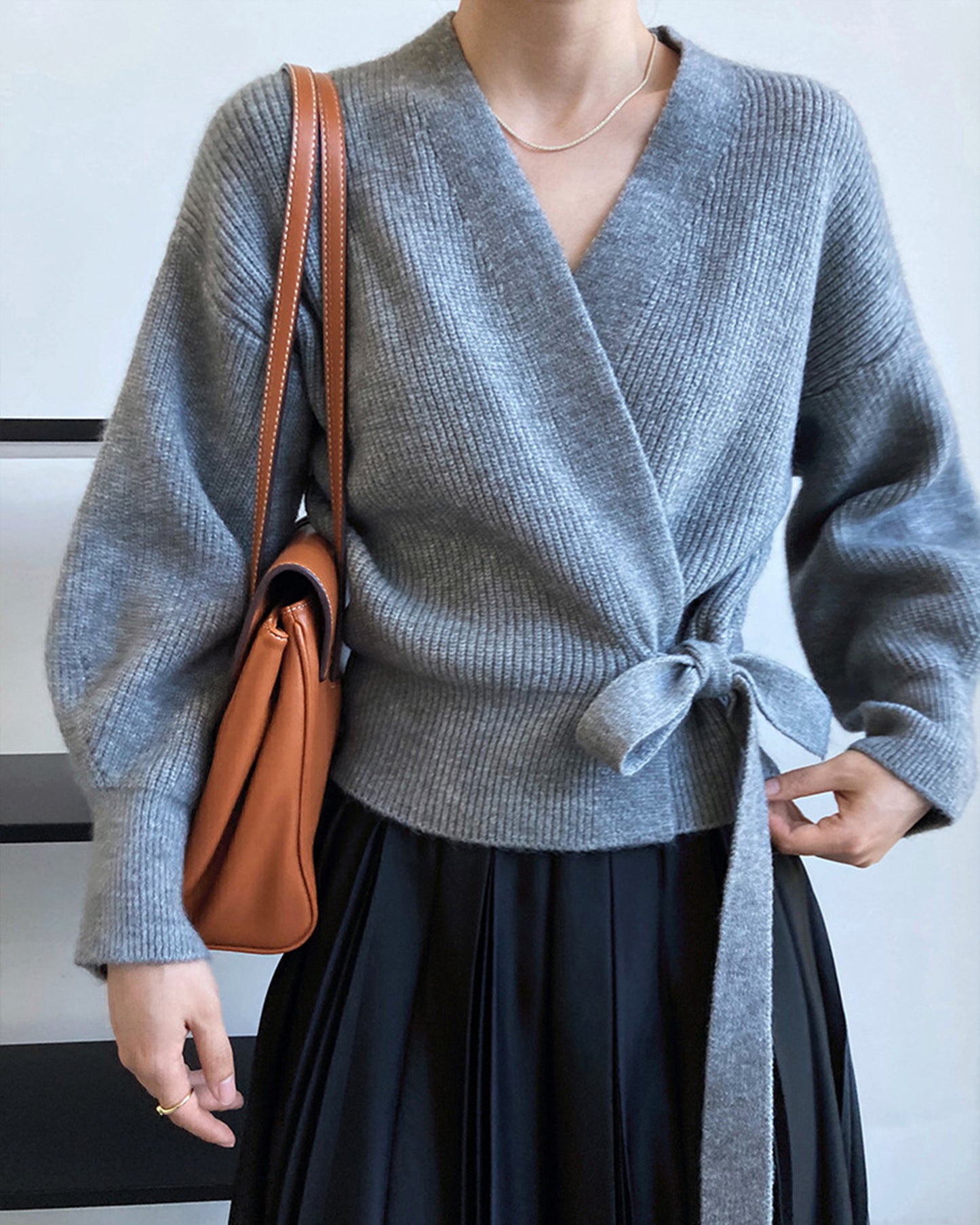 Web Based French Retro Knitted Cardigan Top V-neck Tie Loose Womens Sweater Coat, Handmade Spring Clothing, Womens Clothing