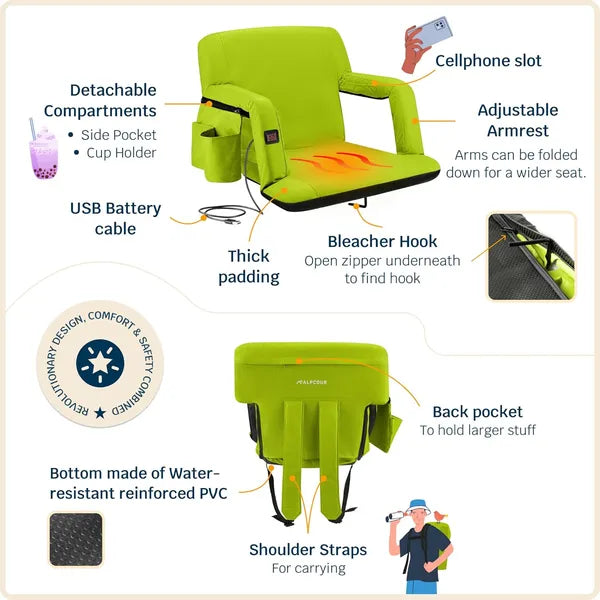 Web Based Alpcour Heated Reclining Stadium Seat For Bleachers With Back Support