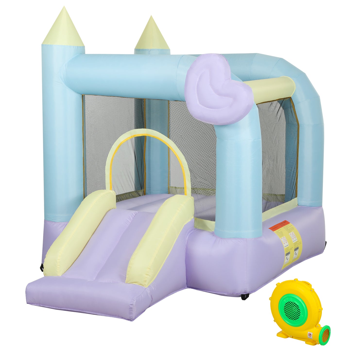 Web Based Inflatable Bounce House with Air Blower, Slide, Stakes, Repair Patches, Storage Bag, for Kids Ages 3-8, 98" x 65" x 79"