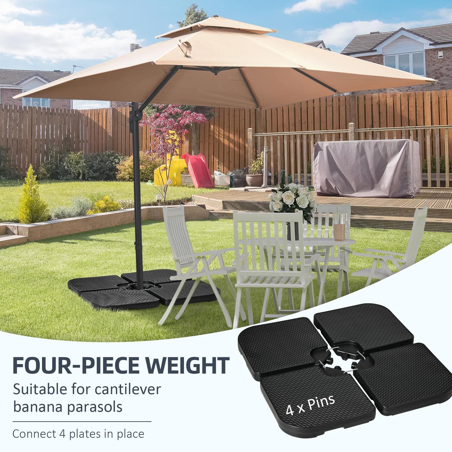 Web Based 4PCs 175lb Cantilever Patio Umbrella Base Weights, HDPE Water and Sand Filled Umbrella Weights, Black