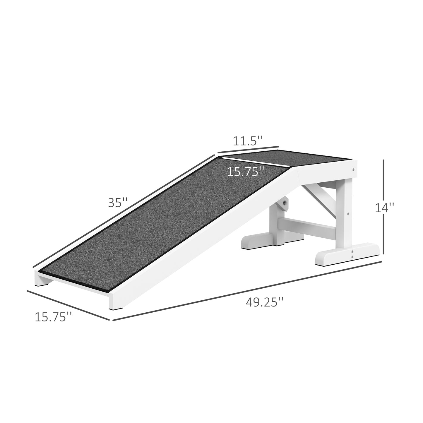 Web Based 49" Pet Ramp for Dogs & Cats with Non-Slip Carpet, White