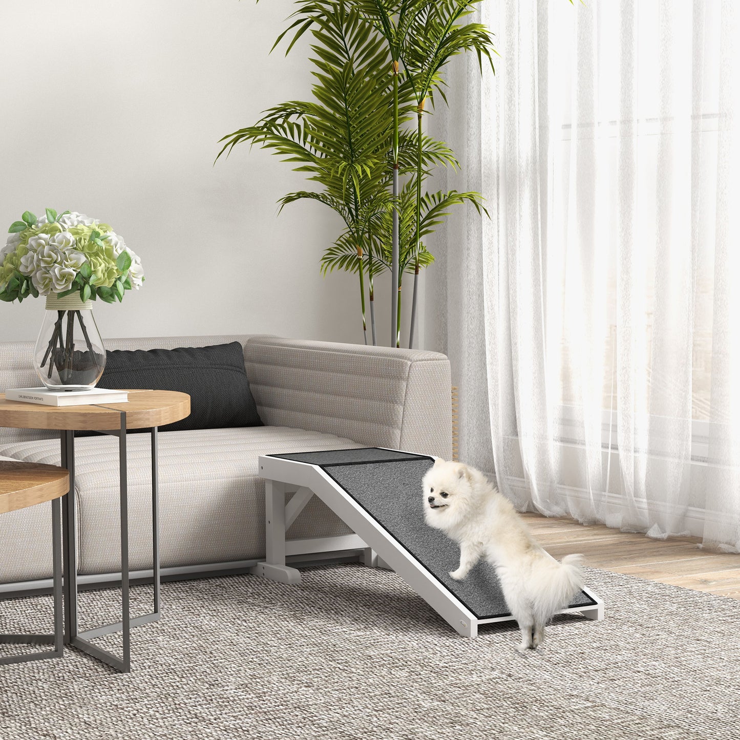 Web Based 49" Pet Ramp for Dogs & Cats with Non-Slip Carpet, White