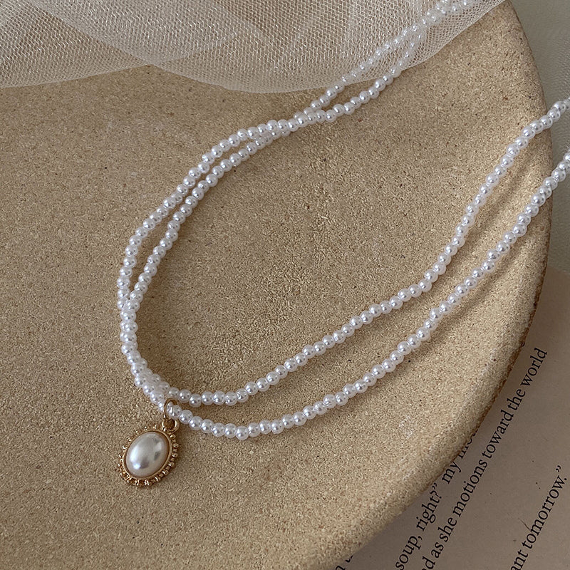 Web Based Retro Double-Layer Pearl Necklace Female Simple Temperament Necklace