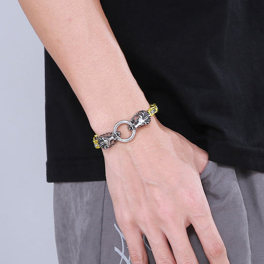 Web Based Domineering Lion Head King Chain Titanium Steel Men's Bracelet