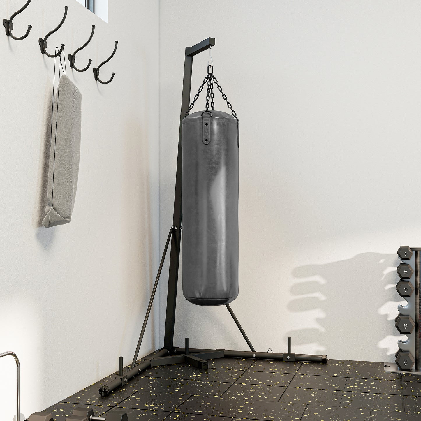 Web Based Foldable Punch Bag Stand, Height Adjustable Heavy Bag Stand with Weighted Base, Free Standing for Home Gym, Stand Only