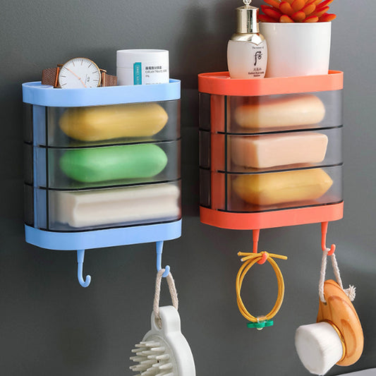 WebBased Bathroom Soap Box Wall-mounted Multi-layer Soap Box Toilet Rotatable Drain Soap Box Multifunctional Toiletry Rack Wall Shelf
