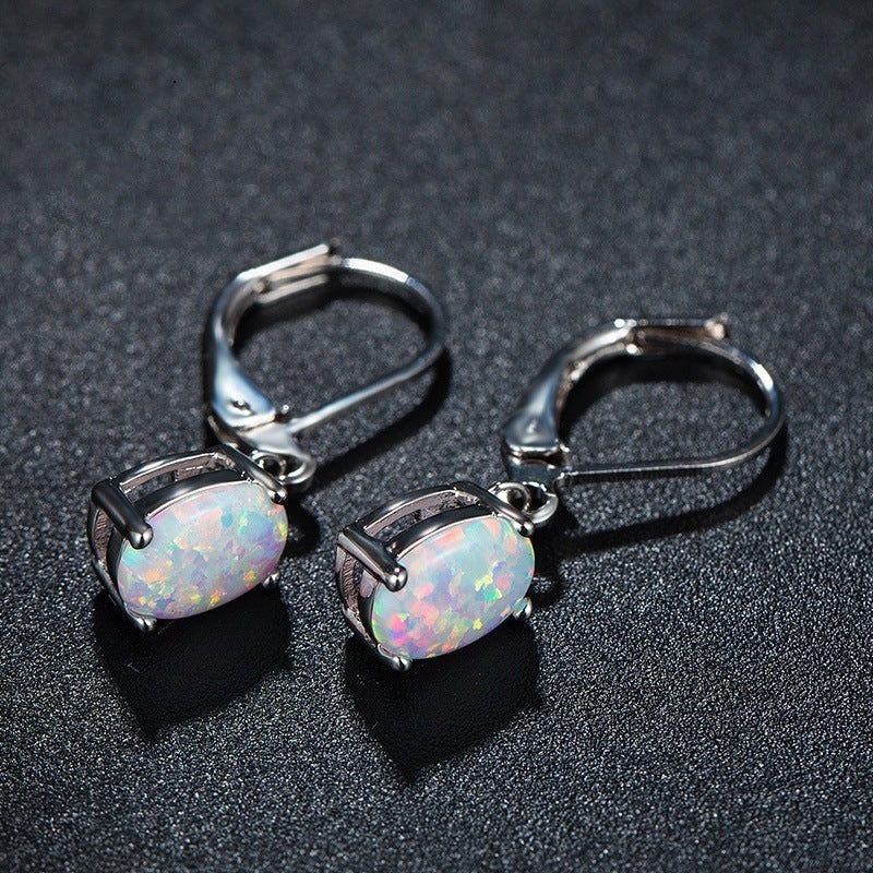 Web Based Four-claw Oval Opal Earrings European And American Ornament