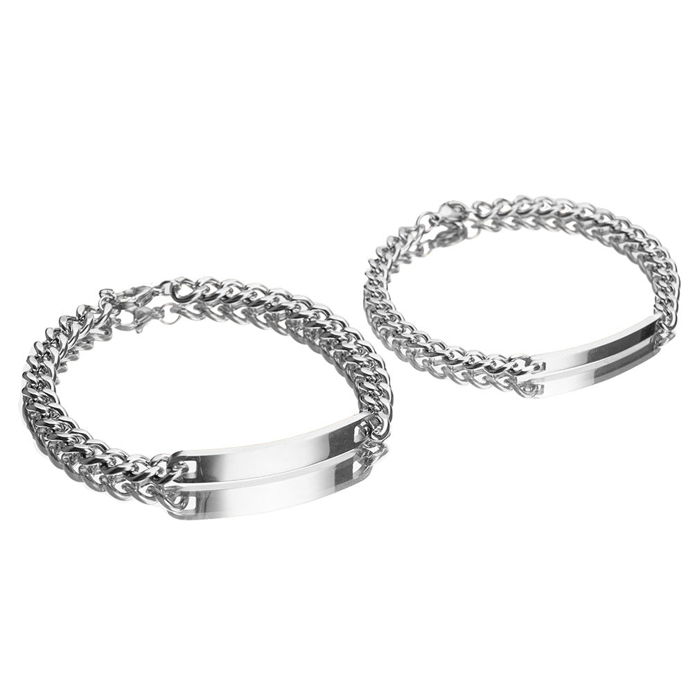 Web Based Engraved Titanium Steel Lovers' Day 18K High Quality Gold Plated Bracelet