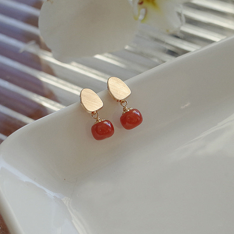 Web Based Benming Full Meat Southern Red Agate Sterling Silver Needle Earrings For Women
