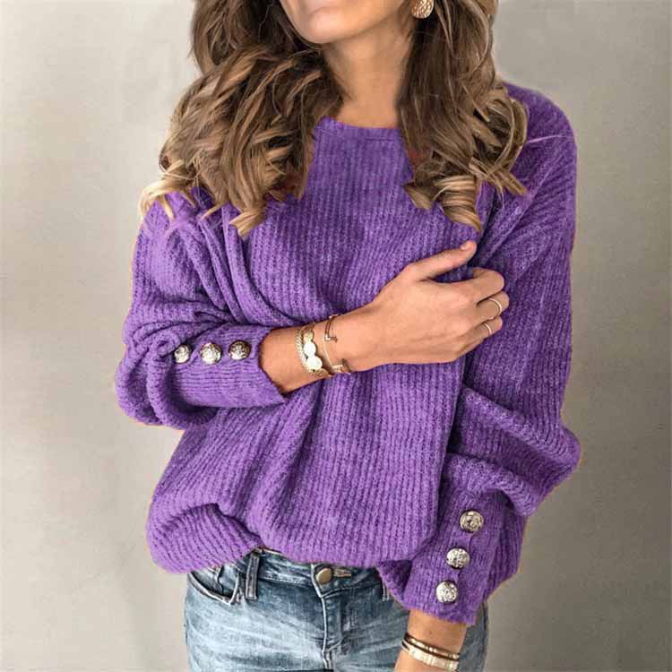 Web Based Long Sleeve Round Neck Button Knit T-shirt