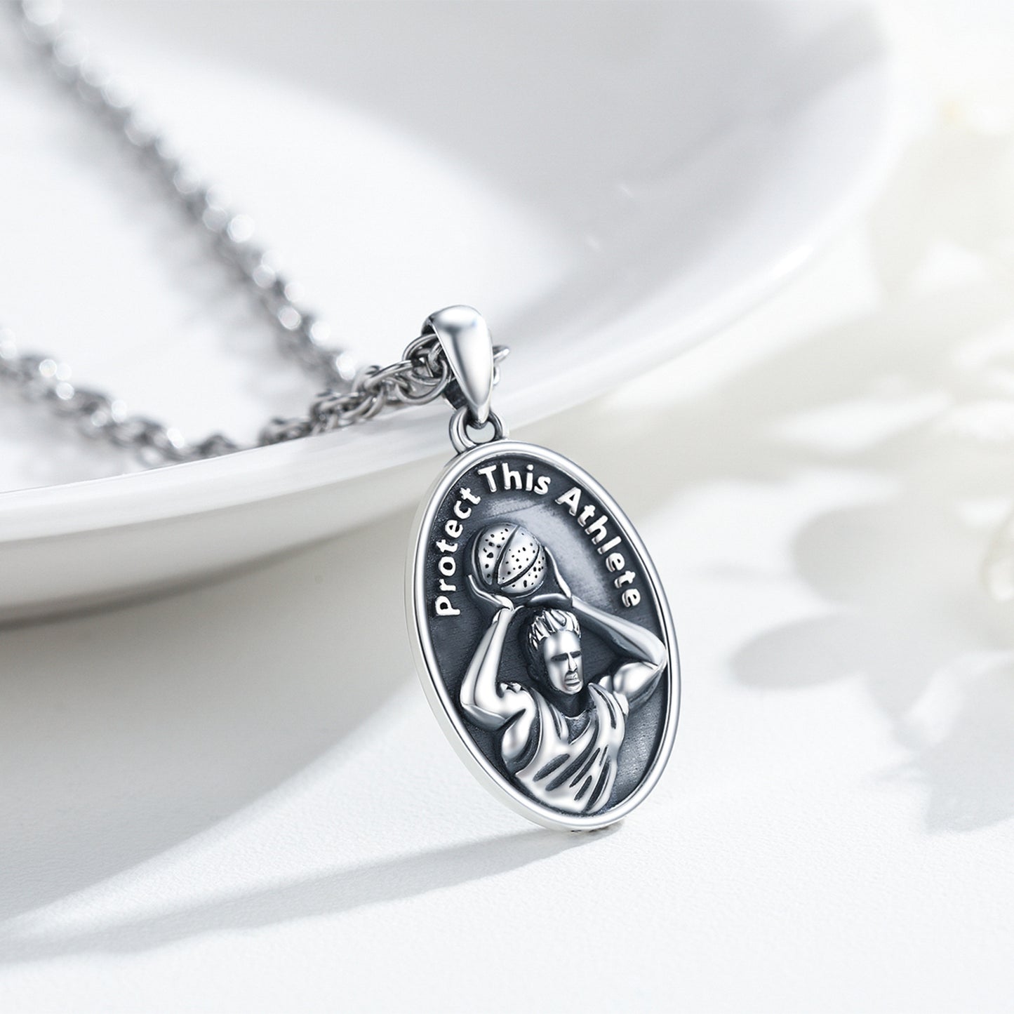 Web Based Basketball Athlete Pendant Necklace in 925 Sterling Silver