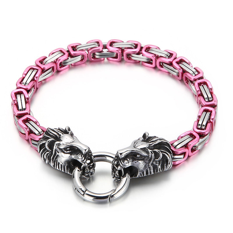 Web Based Domineering Lion Head King Chain Titanium Steel Men's Bracelet