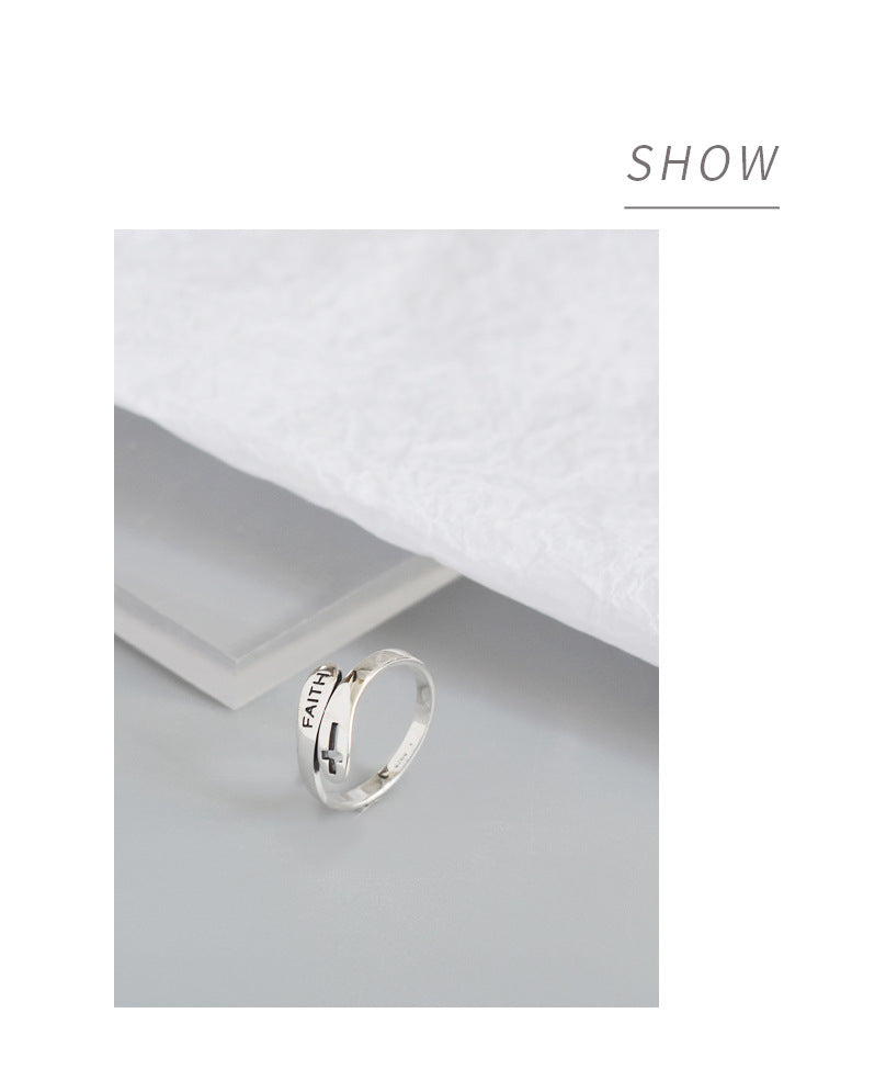 Web Based Fashionable English Letter Hollow Belief Ring