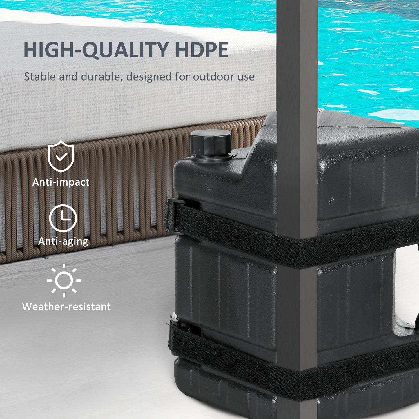 Web Based Set of 4 Straight Leg Canopy Weights, Water or Sand Filled Weights for Gazebo with Built-in Handles and Secure Straps