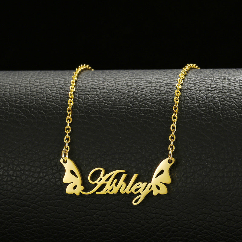 Web Based Stainless Steel Customized Various Sign Name Necklace Custom Butterfly Heart Nameplate For Women Girls Christmas Gift