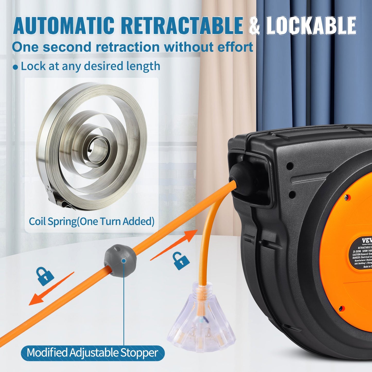 Web BasedRetractable Extension Cord Reel Power Cord Reel 75FT 14AWG/3C SJTOW