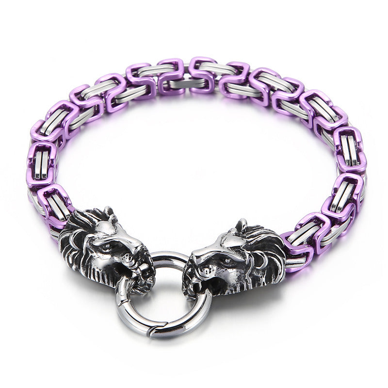 Web Based Domineering Lion Head King Chain Titanium Steel Men's Bracelet