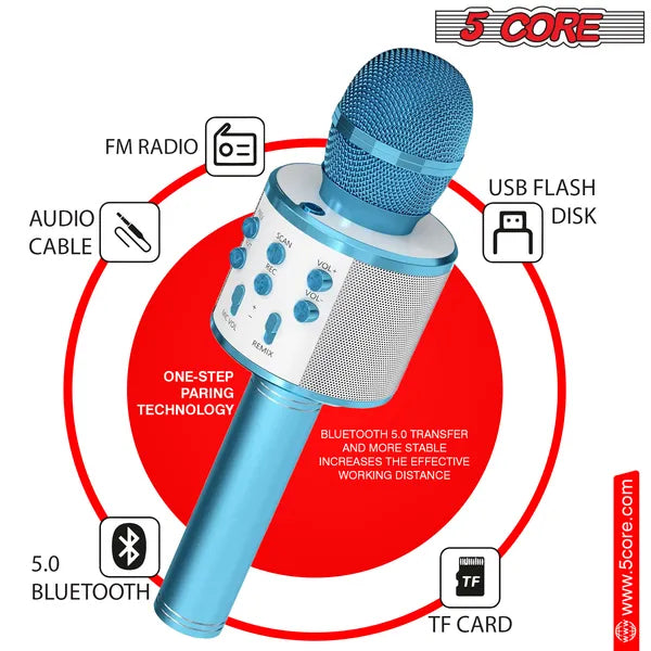 Web Based 5 Core Microphone Wireless Karaoke Mic With Speaker 3 In 1 Portable Bluetooth Microfono Inalambrico