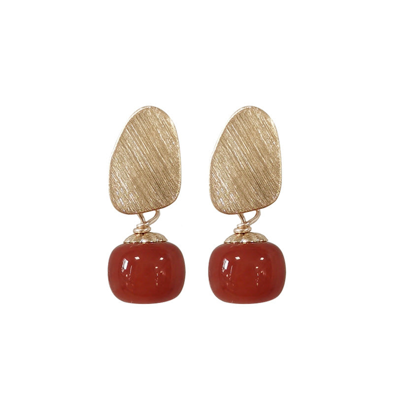 Web Based Benming Full Meat Southern Red Agate Sterling Silver Needle Earrings For Women